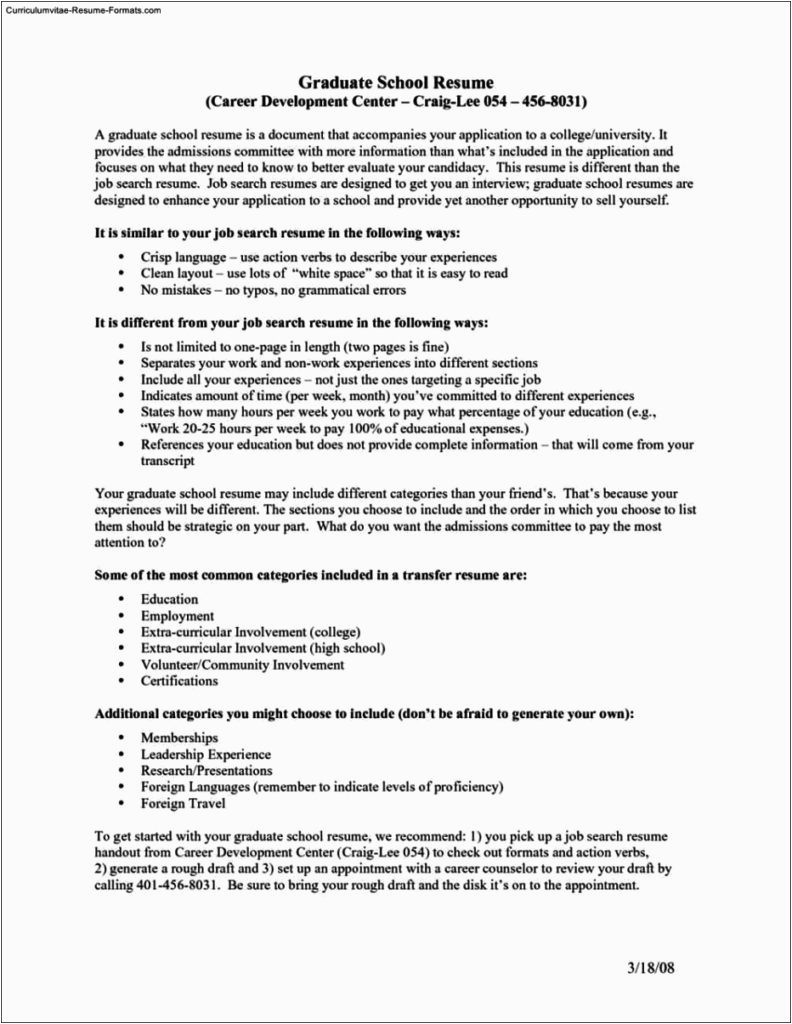 Academic Resume Template for Grad School Resume Templates for Graduate School