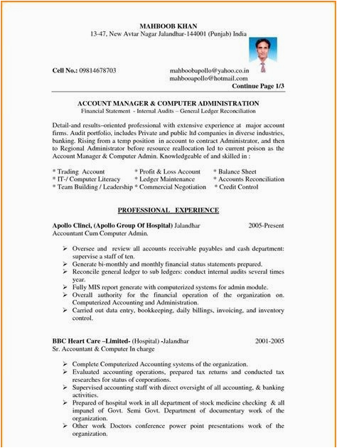 Accounts Manager Resume Sample In India Resume format for Accounts Finance Manager In India