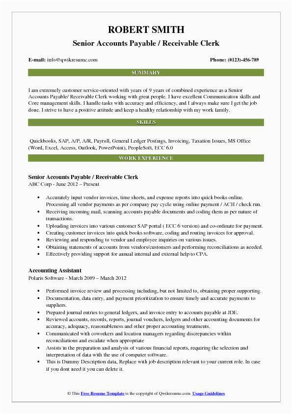 Accounts Payable and Receivable Clerk Resume Sample Accounts Payable Receivable Clerk Resume Samples