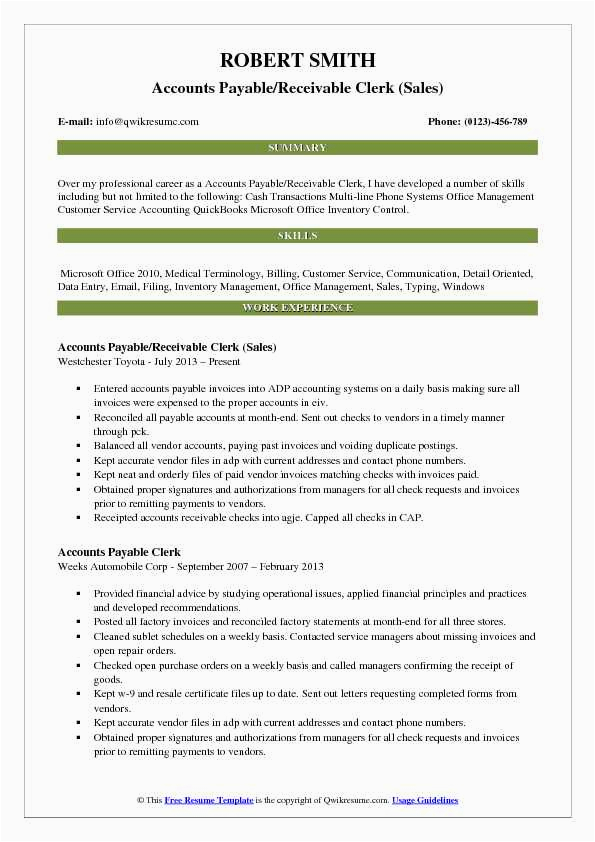 Accounts Payable and Receivable Clerk Resume Sample Accounts Payable Receivable Clerk Resume Samples