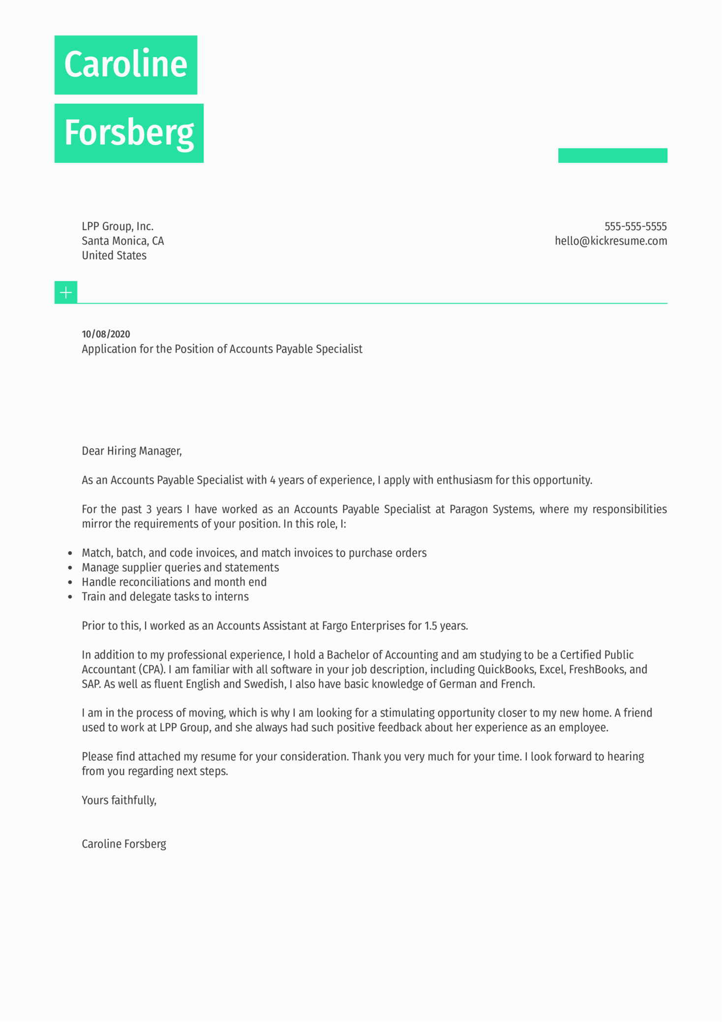 Accounts Payable Resume Cover Letter Sample Accounts Payable Specialist Cover Letter Example