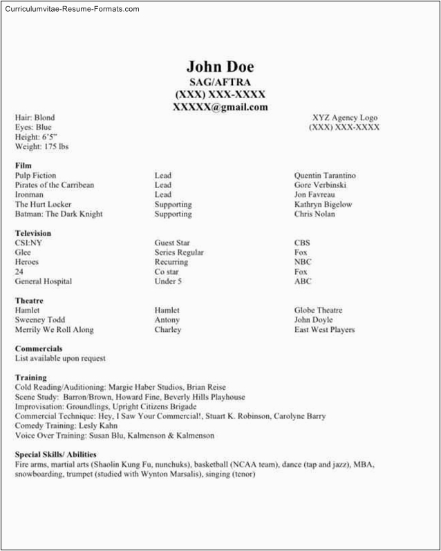 Acting Resume Template with No Experience Acting Resume Template No Experience