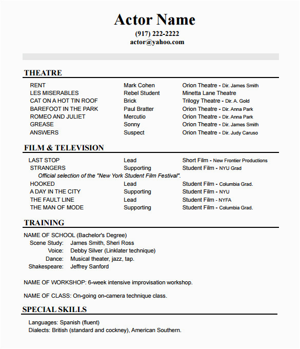 Acting Resume Template with No Experience How to Create A Good Acting Resume Template