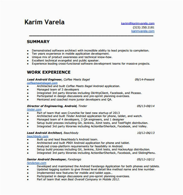 Android Developer Resume Template Free Download 14 android Developer Resume Templates Free Word Excel