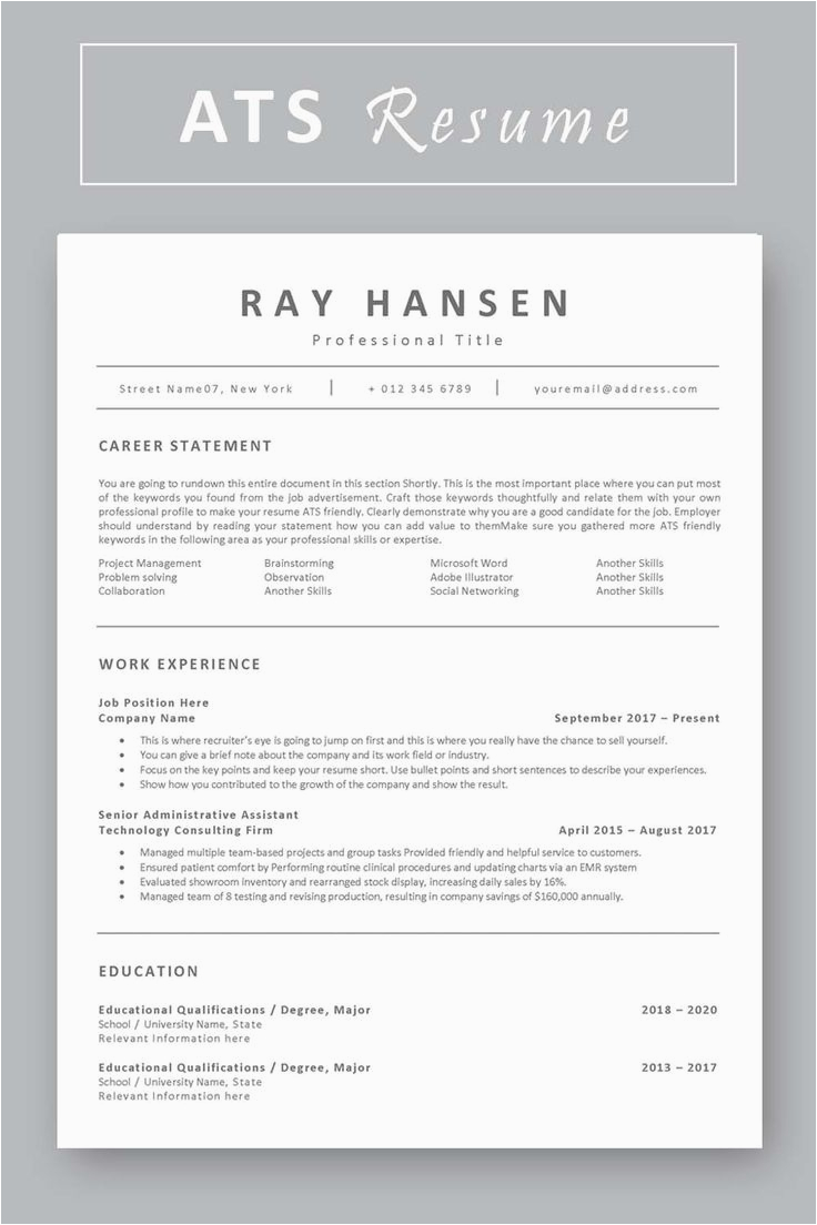 Applicant Tracking System Friendly Resume Template ats Patible Resume Template Applicant Tracking System