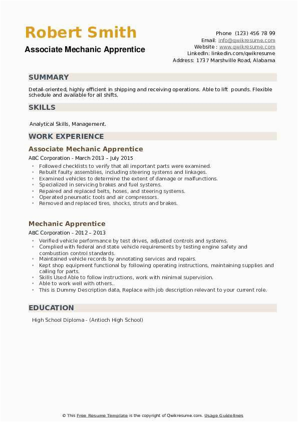 Auto Mechanic with 10 Years Plus Experience Sample Resumes Mechanic Apprentice Resume Samples