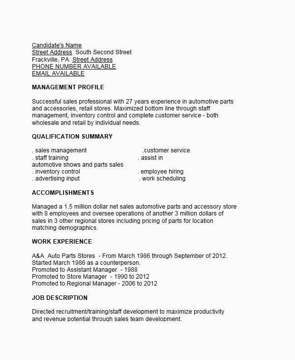Auto Parts Store Manager Sample Resume Free 52 Manager Resume Templates In Ms Word