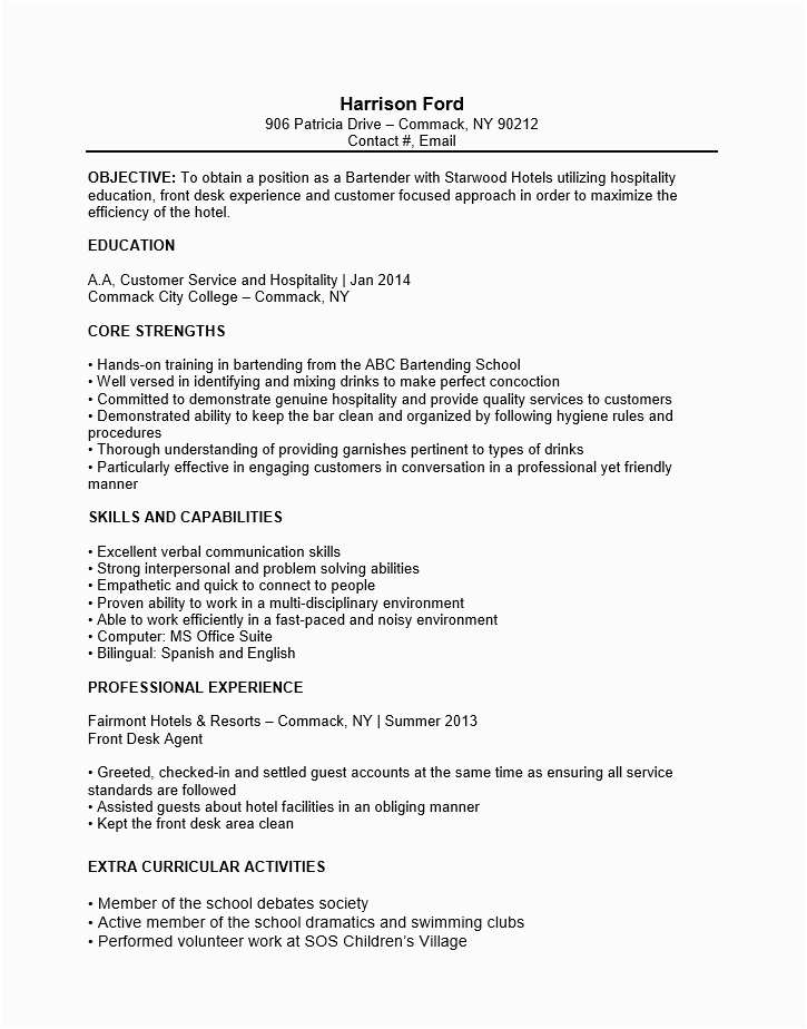Bartending Resume Templates with No Experience Bartender Resume with No Experience Sample Writing A