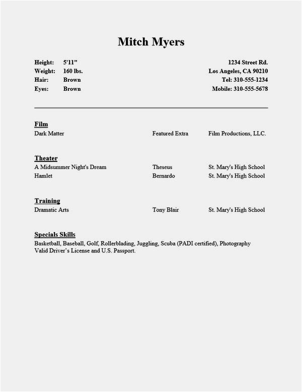 Beginners Resume with No Experience Template Beginners Acting Resume Template No Experience why