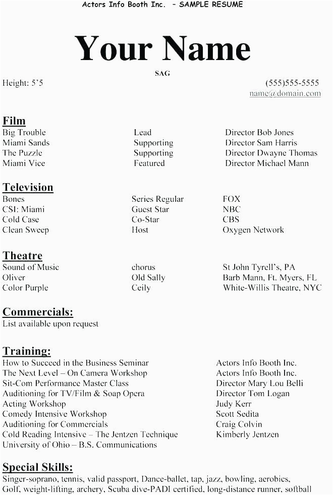 Beginners Resume with No Experience Template Example Actor Resume Sample Resume for Beginners