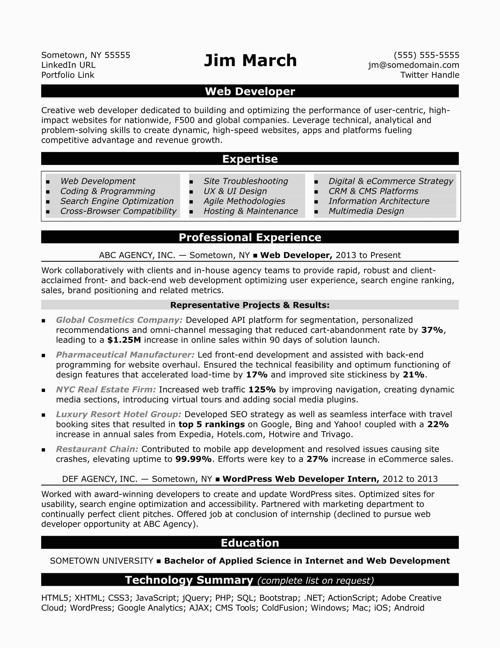 Best Resume Template for Web Developer 25 Awesome Web Developer Resume Best Resume Examples