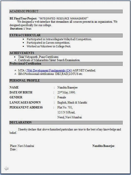 Best Resume Templates for Freshers Download Graduate Fresher Resume Resume format for Msc Chemistry