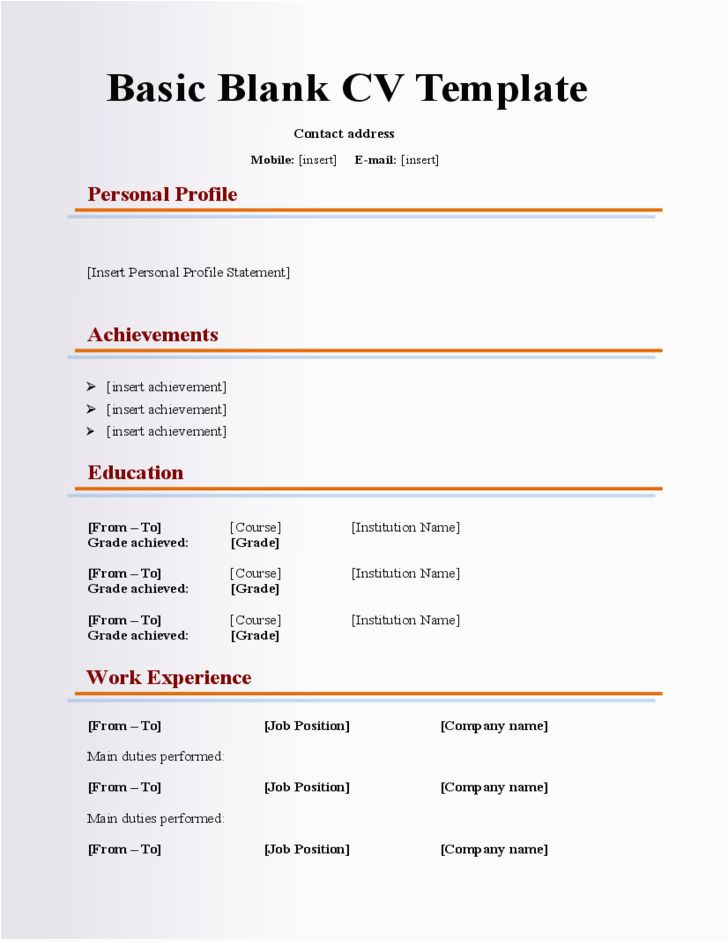 Best Resume Templates for Freshers Free Download Basic Blank Cv Resume Template for Fresher Free Download