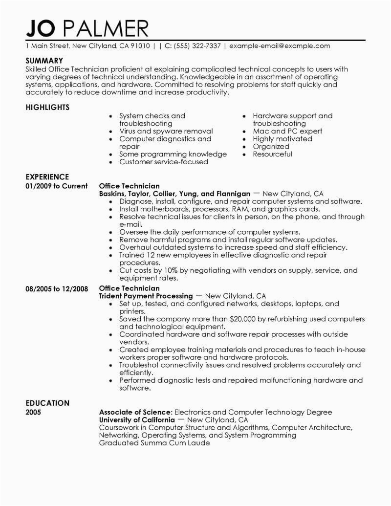 Best Technical Job Resume format Samples Best Fice Technician Resume Example From Professional Resume Writing