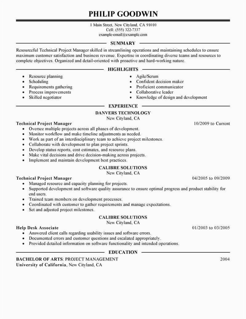 Best Technical Job Resume format Samples Best Technical Project Manager Resume Example From Professional Resume