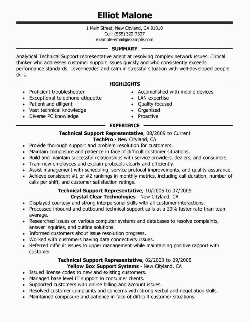 Best Technical Job Resume format Samples Best Technical Support Resume Example From Professional Resume Writing