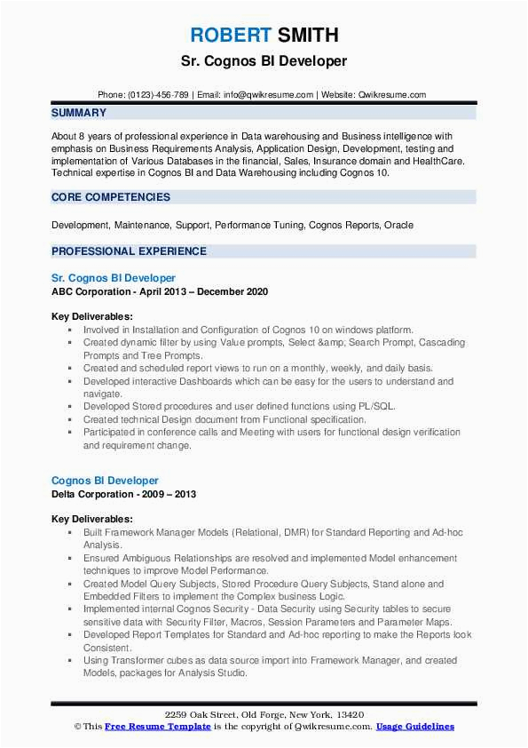 Bi Senior Cognos Technical Lead Sample Resume Cognos Bi Developer Resume Samples