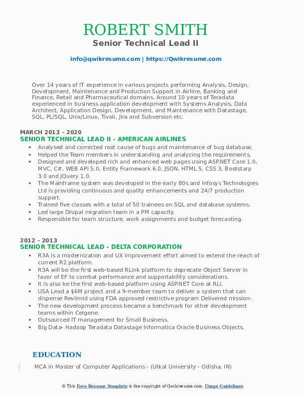 Bi Senior Cognos Technical Lead Sample Resume Senior Technical Lead Resume Samples