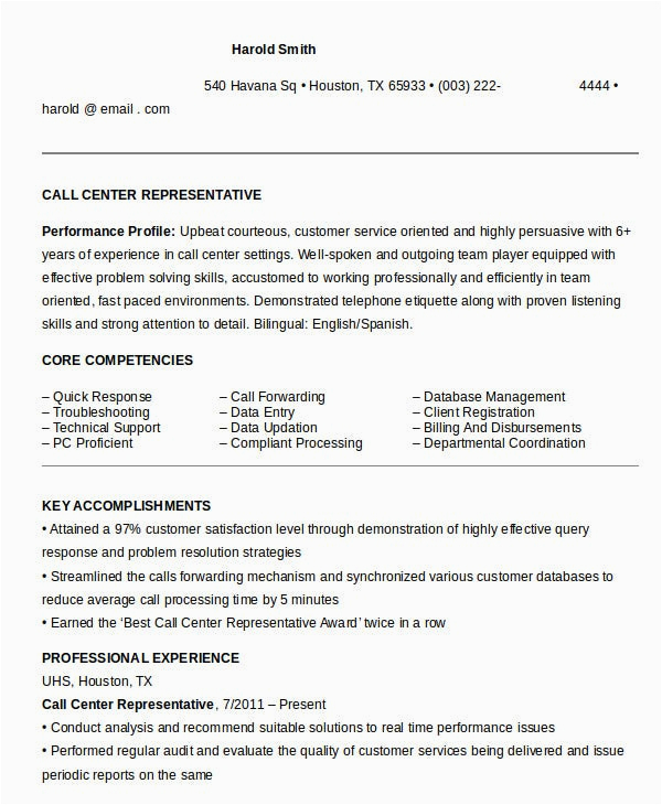 Call Center Resume Template Free Download Call Center Resume Example 11 Free Word Pdf Documents