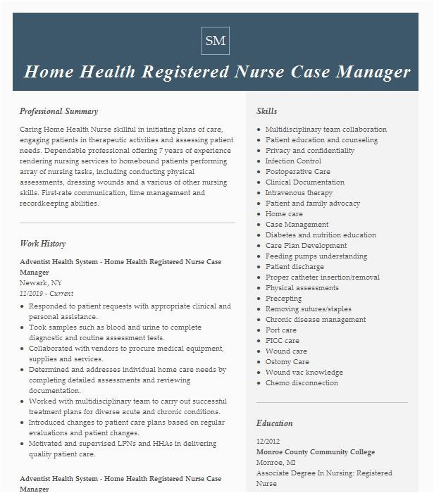 Case Manager Home Health Resume Samples Home Health Registered Nurse Case Manager Resume Example Pany Name
