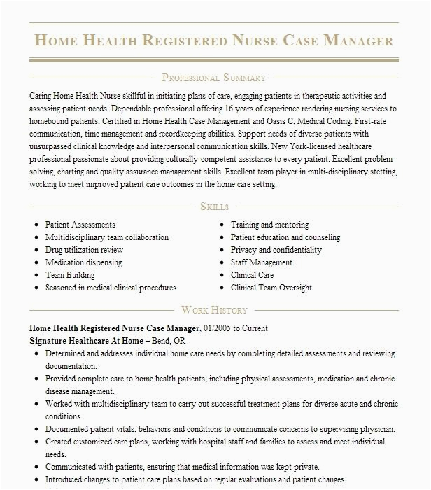 Case Manager Home Health Resume Samples Registered Nurse Home Health Case Manager Resume Example Kindred at