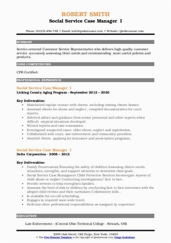 Case Manager social Services Resume Samples social Service Case Manager Resume Samples