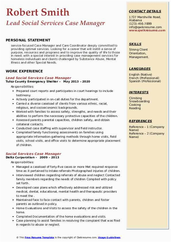 Case Manager social Services Resume Samples social Services Case Manager Resume Samples