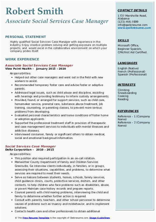 Case Manager social Services Resume Samples social Services Case Manager Resume Samples