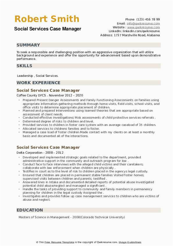 Case Manager social Services Resume Samples social Services Case Manager Resume Samples