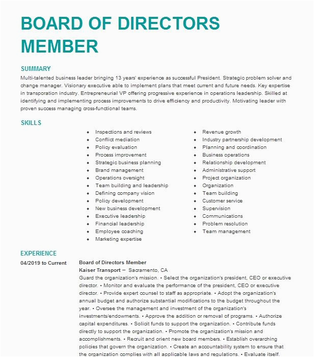Condo Board Of Directors Resume Sample Board Directors Member Volunteer Resume Example Catholic Charities