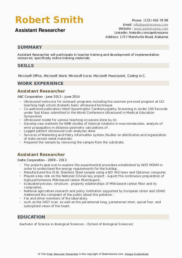 Conduct Market Research Indiana University Sample Resume assistant Researcher Resume Samples