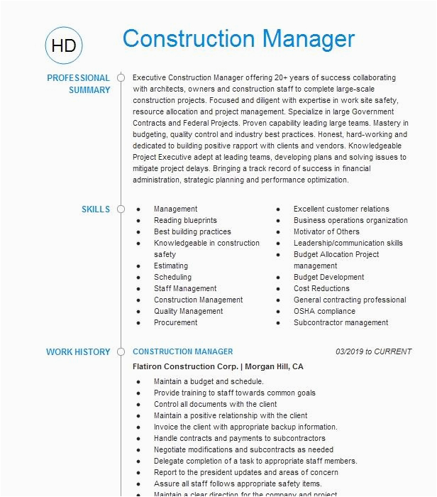 Construction Firm Operational Manager Sample Resume Construction Operations Manager Resume Example Us Trinity Contractors