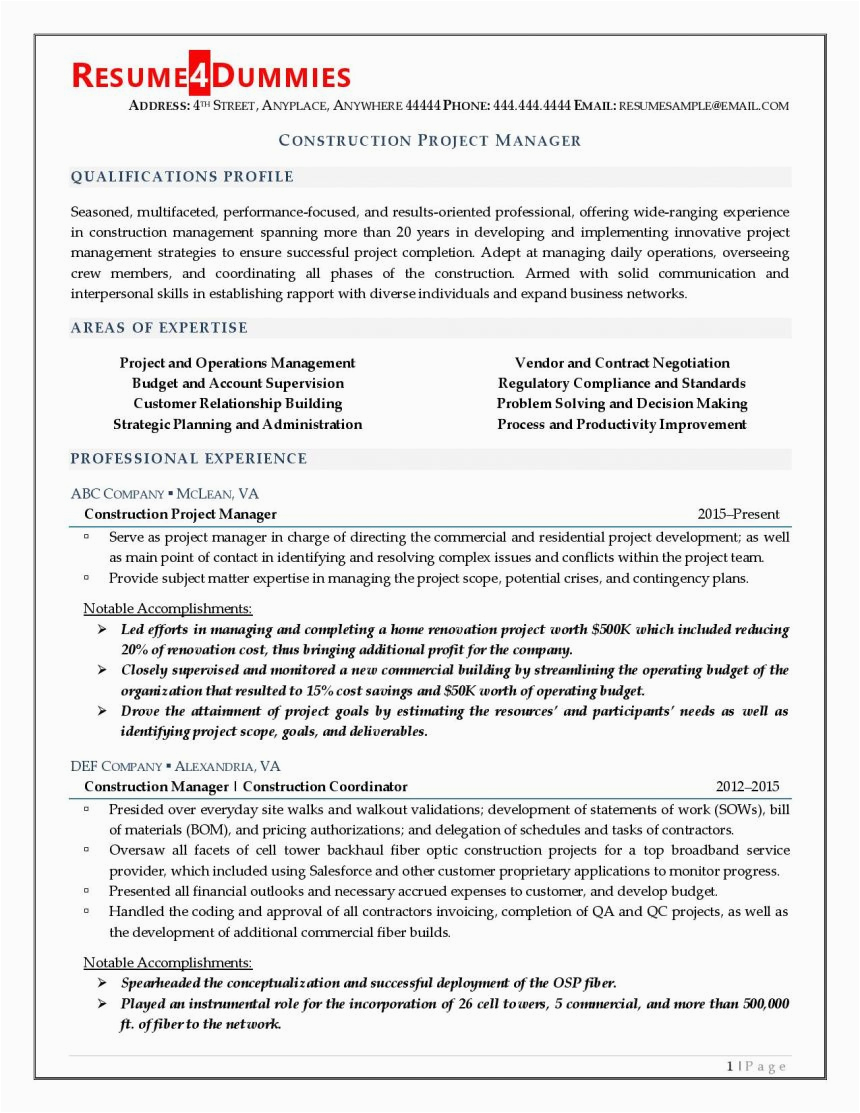Construction Project Management Resume Examples Samples Construction Project Manager Resume