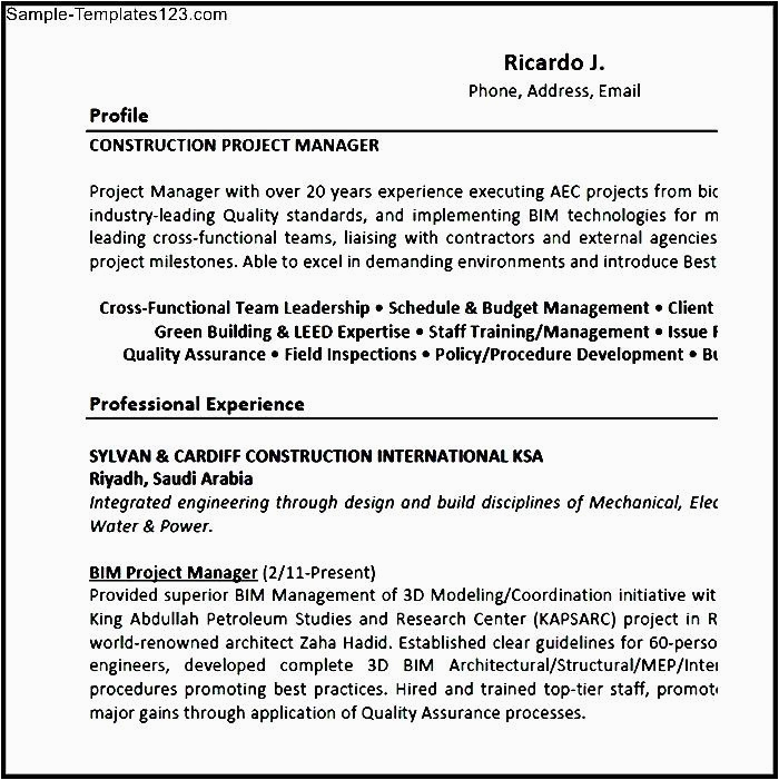 Construction Project Manager Resume Samples Free Construction Project Manager Resume Sample Pdf Sample Templates