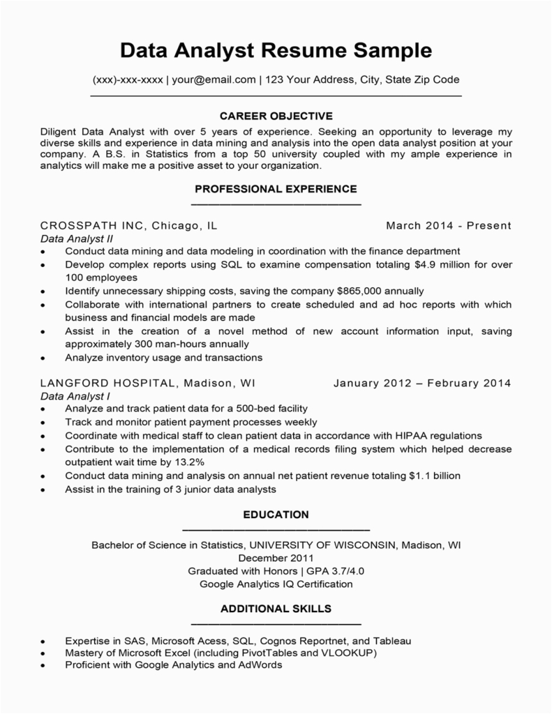 Data Analyst for A Library Resume Sample Data Analyst Resume Sample & Writing Tips