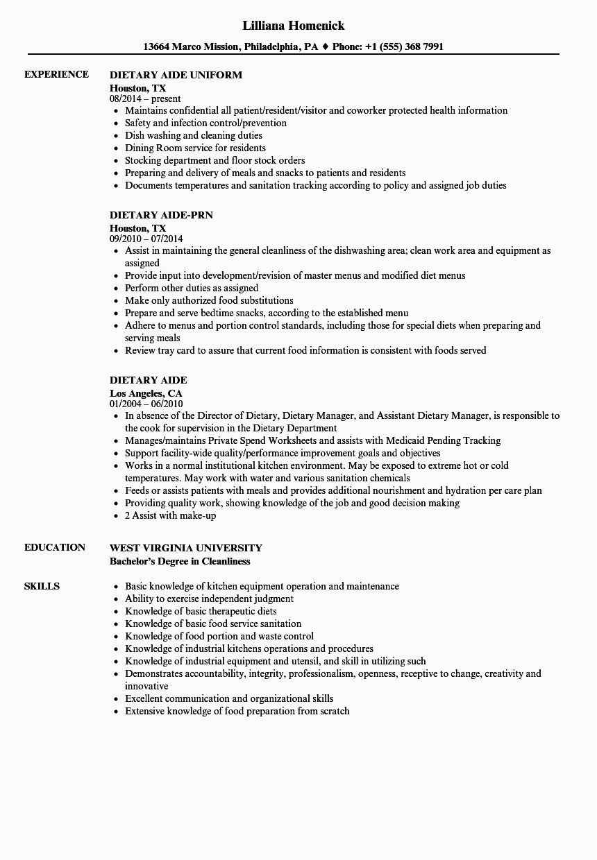 Dietary Aide Resume Sample No Experience Dietary Aide Resume No Experience Resume Samples