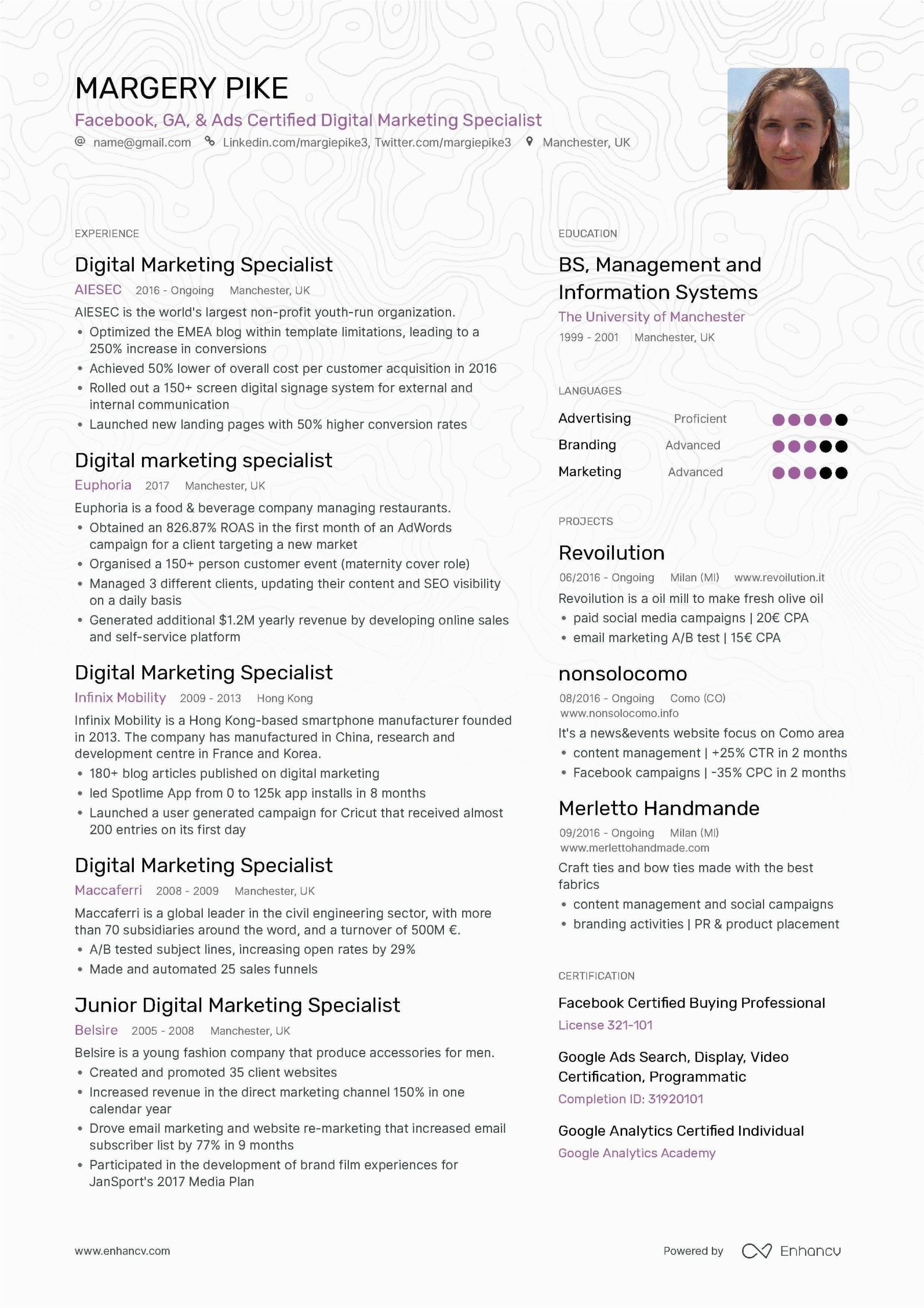 Digital Marketing Resume Sample for Experienced Digital Marketing Specialist Resume Examples & Expert Tips
