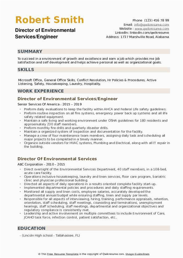 Director Of Environmental Services Resume Sample Director Environmental Services Resume Samples