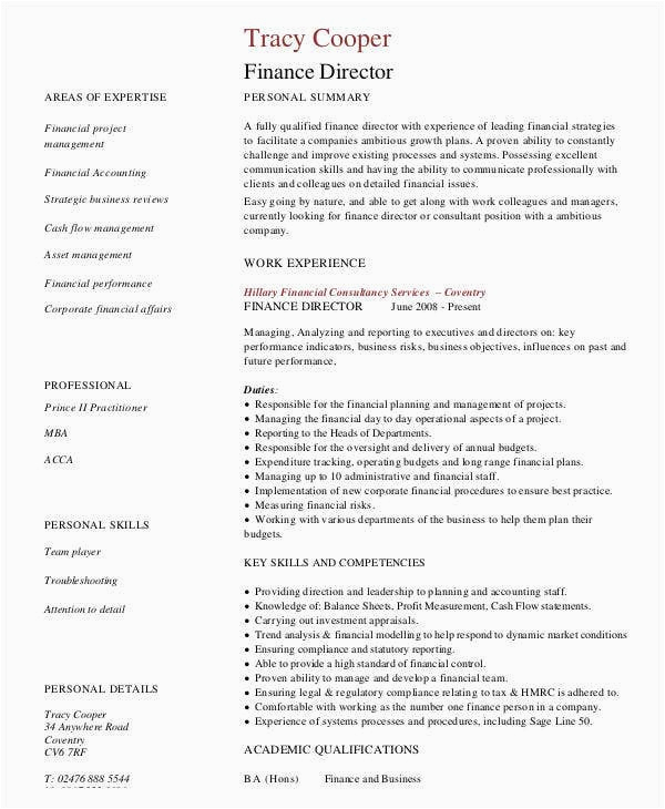 Director Of Finance and Administration Resume Sample 23 Finance Resume Templates Pdf Doc