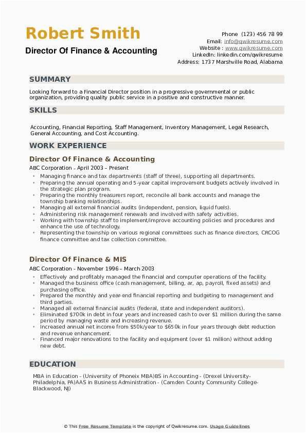Director Of Finance and Administration Resume Sample Director Finance Resume Samples