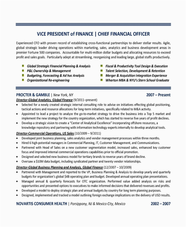 Director Of Finance and Administration Resume Sample Free 7 Sample Finance Resume Templates In Pdf