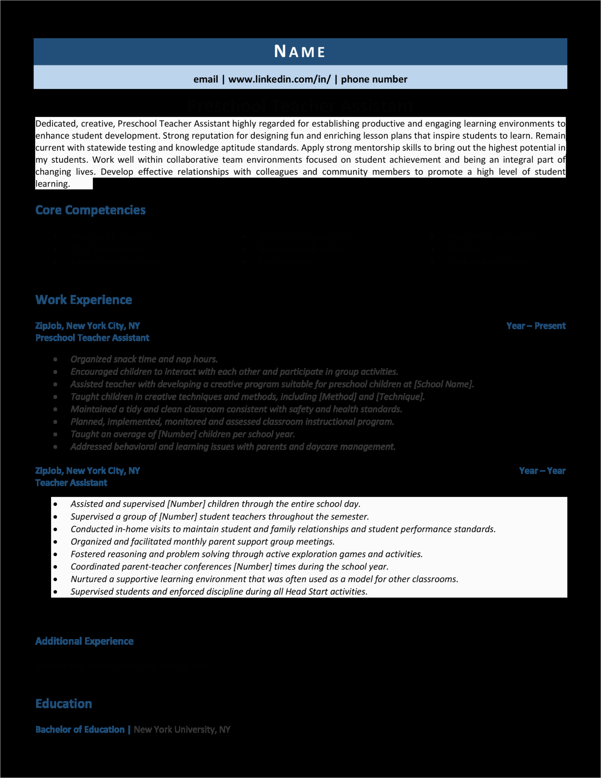 Early Childhood Teacher assistant Resume Sample Preschool Teacher assistant Resume Example & 3 Expert Tips