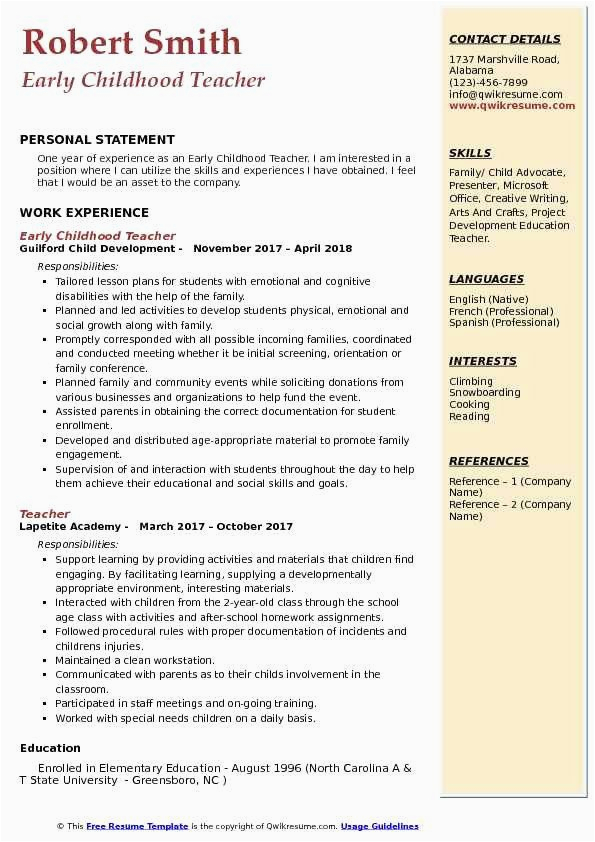 Early Learning Office Manager Resume Samples Early Childhood Education Resume Awesome Early Childhood Teacher Resume