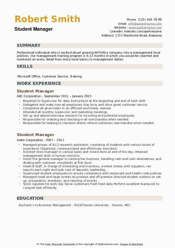 Early Learning Office Manager Resume Samples Student Manager Resume Samples