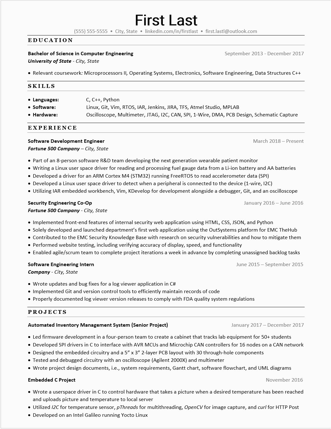 Experience Resume Sample for Embedded Engineer Embedded Engineer Resume 1 Year Experience