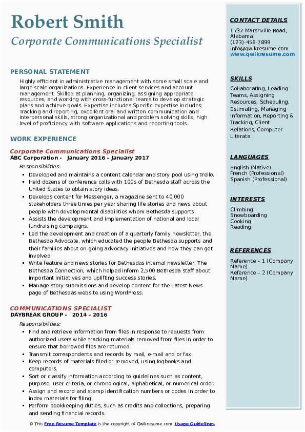 Experienced Corporate Communications Sample Resume 2023 Munications Specialist Resume Samples