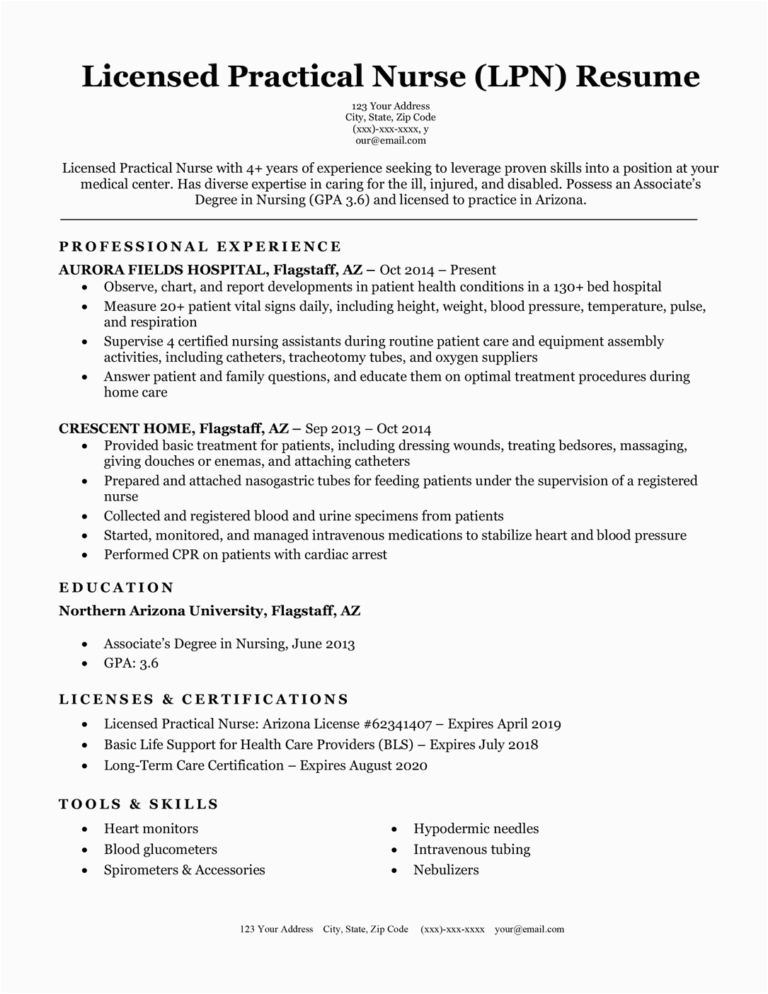 Experienced Licensed Practical Nurse Sample Resume Licensed Practical Nurse Lpn Resume Sample & Writing Tips