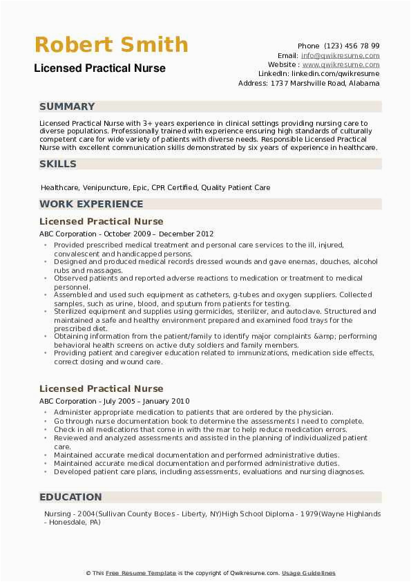 Experienced Licensed Practical Nurse Sample Resume Licensed Practical Nurse Resume Samples