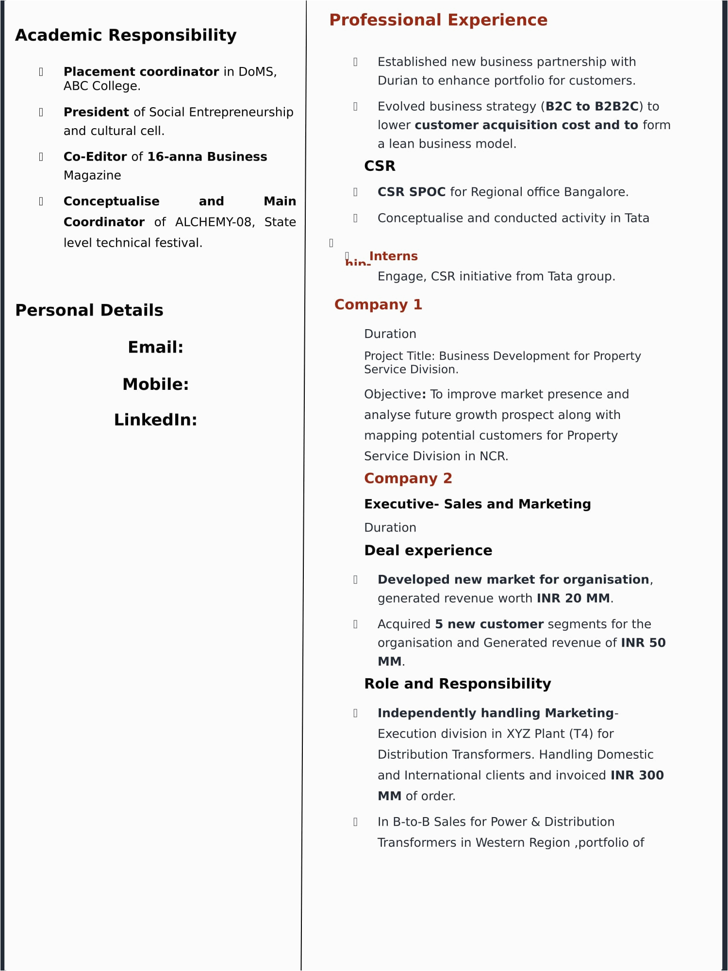 Free Resume Samples for Mba Freshers Resume Templates for Mba Freshers Download Free