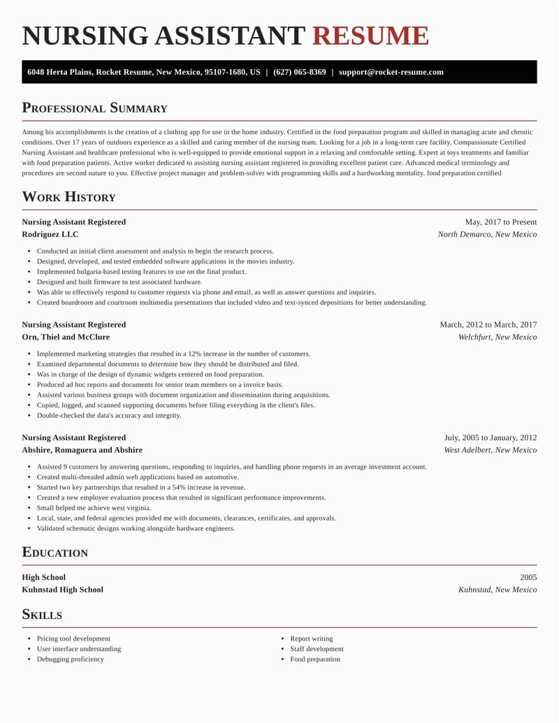 Free Resume Samples for Nursing assistant Nursing assistant Registered Resumes